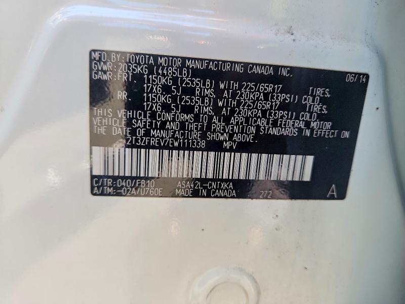Aukcja sprzedaży 2014 Toyota Rav4, vin: 2T3ZFREV7EW111338, numer aukcji: 60649256