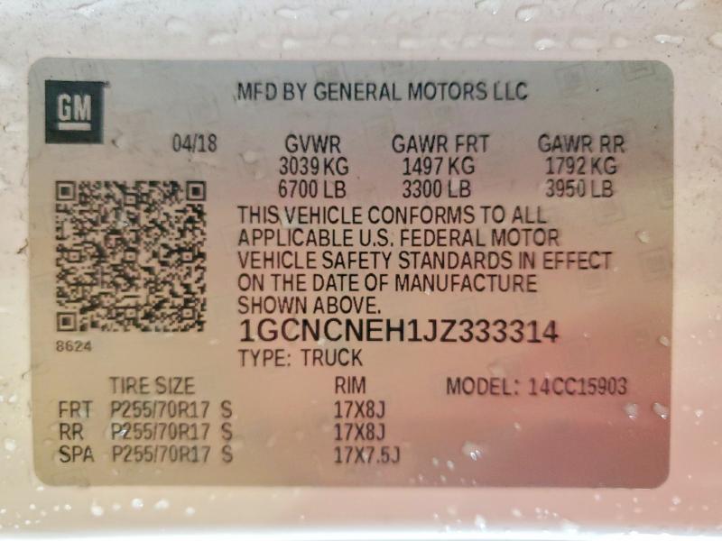 2018 Chevrolet Silverado მანქანა იყიდება აუქციონზე, vin: 1GCNCNEH1JZ333314, აუქციონის ნომერი: 63281866