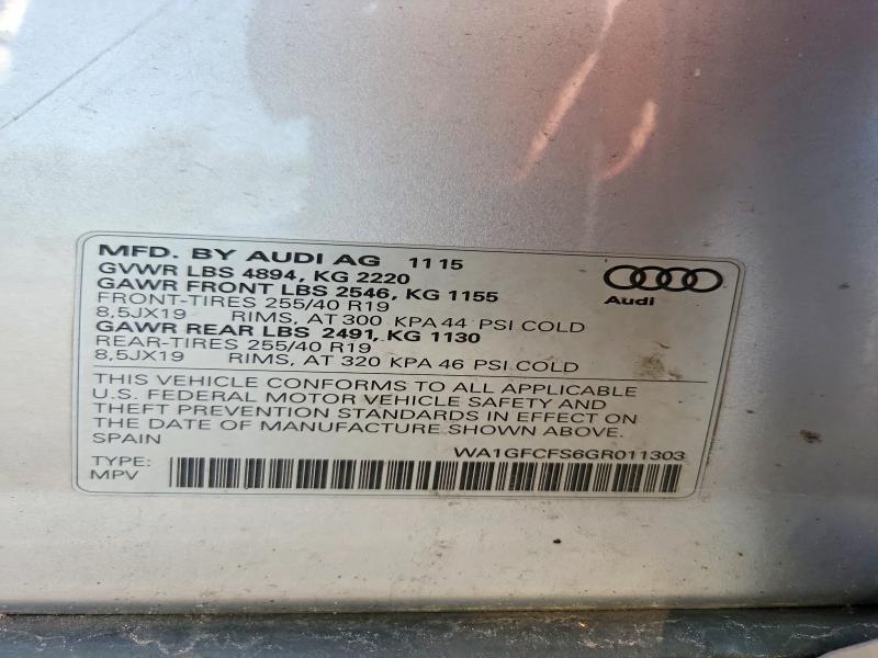 Продажа на аукционе авто 2016 Audi Q3, vin: WA1GFCFS6GR011303, номер лота: 62640326