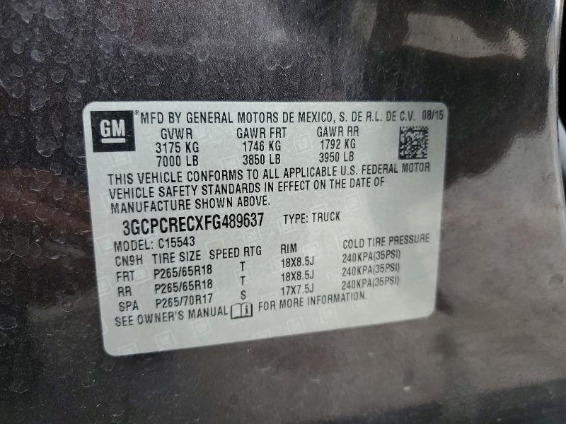 61244736 :رقم المزاد ، 3GCPCRECXFG489637 vin ، 2015 Chevrolet Silverado مزاد بيع
