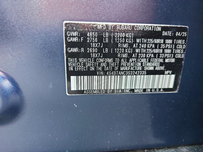 Продажа на аукционе авто 2025 Subaru Outback, vin: 4S4BTANC3S3242335, номер лота: 62002596