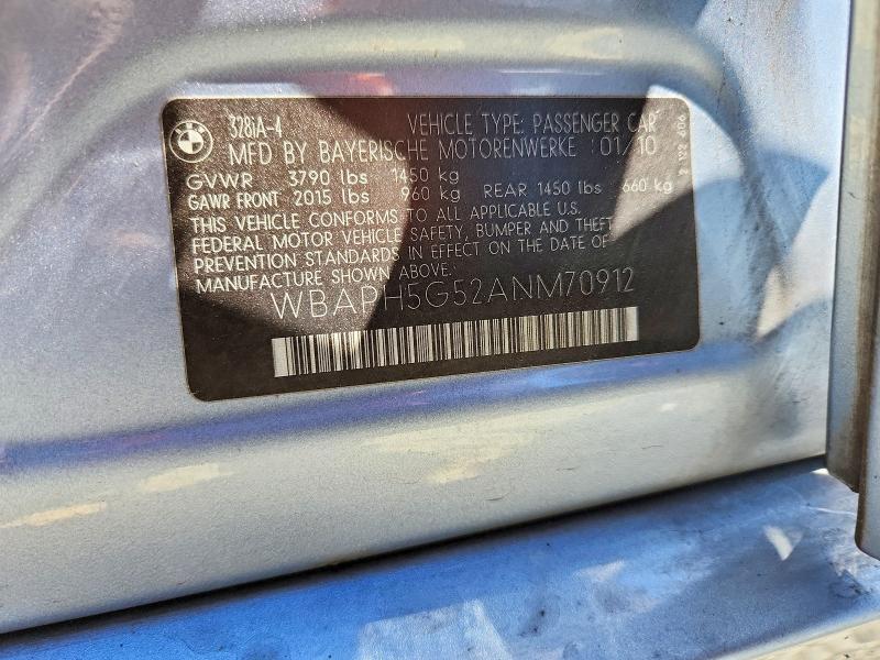 2010 Bmw 328 მანქანა იყიდება აუქციონზე, vin: WBAPH5G52ANM70912, აუქციონის ნომერი: 62538646