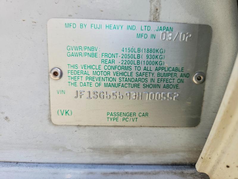2003 Subaru Forester მანქანა იყიდება აუქციონზე, vin: JF1SG65693H700552, აუქციონის ნომერი: 60704796