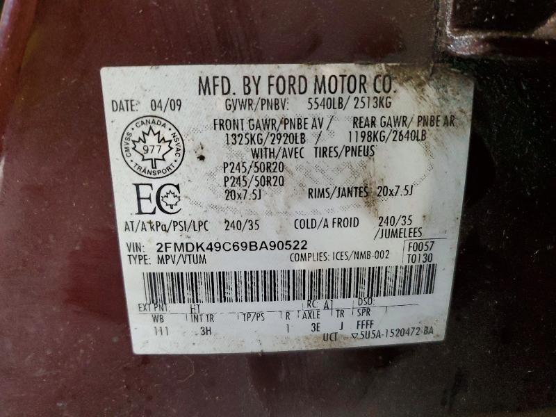 Aukcja sprzedaży 2009 Ford Edge, vin: 2FMDK49C69BA90522, numer aukcji: 62704326