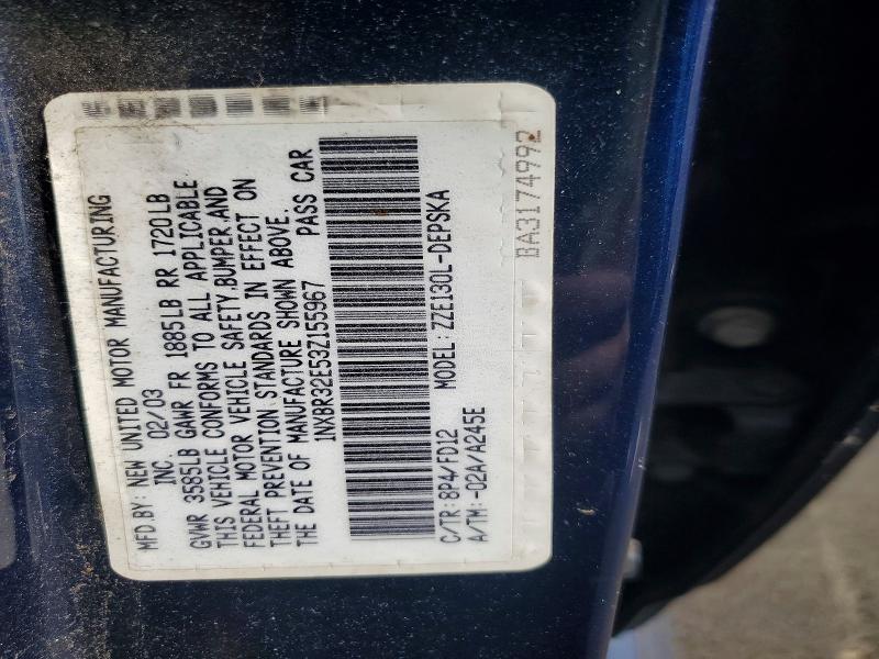 61421936 :رقم المزاد ، 1NXBR32E53Z155967 vin ، 2003 Toyota Corolla مزاد بيع