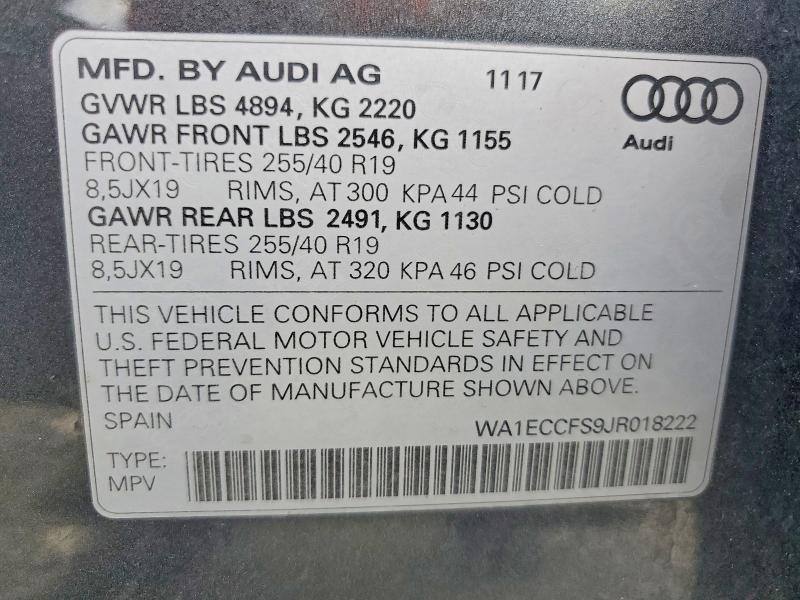 59891726 :رقم المزاد ، WA1ECCFS9JR018222 vin ، 2018 Audi Q3 مزاد بيع