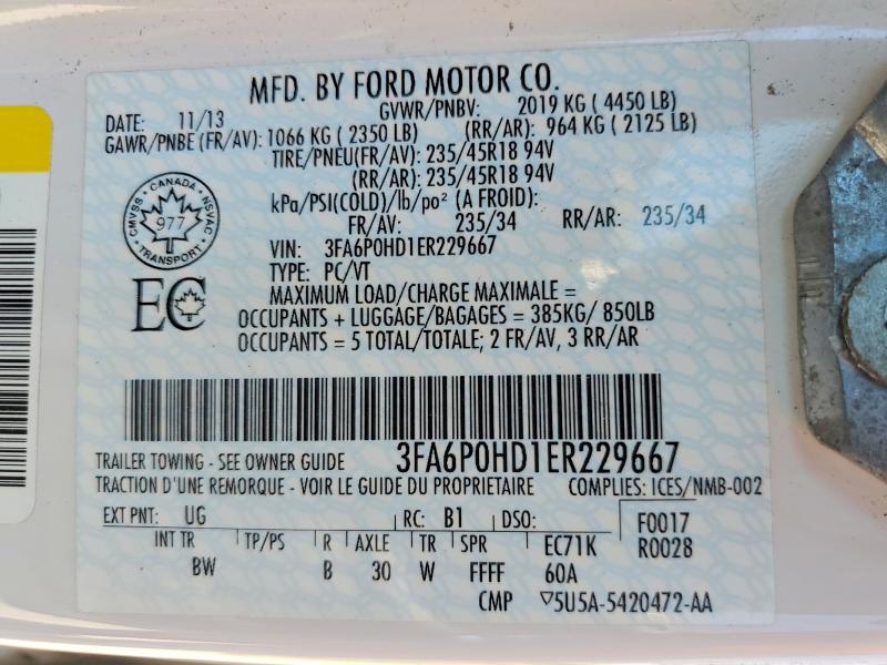 Aukcja sprzedaży 2014 Ford Fusion, vin: 3FA6P0HD1ER229667, numer aukcji: 60964136