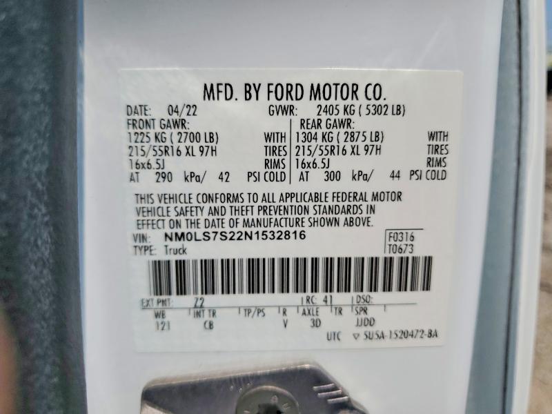 Aukcja sprzedaży 2022 Ford Transit Connect, vin: NM0LS7S22N1532816, numer aukcji: 60369856