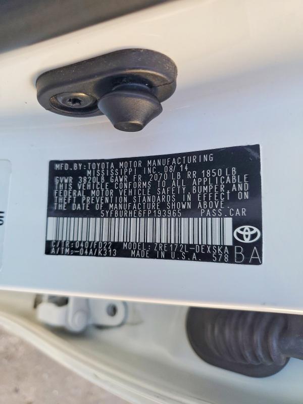 Aukcja sprzedaży 2015 Toyota Corolla, vin: 5YFBURHE6FP193965, numer aukcji: 60662976