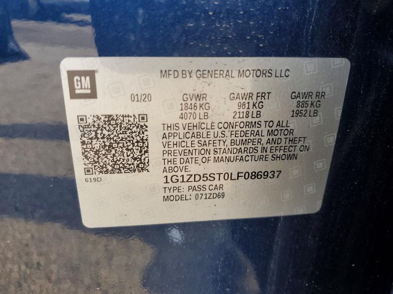 60844496 :رقم المزاد ، 1G1ZD5ST0LF086937 vin ، 2020 Chevrolet Malibu مزاد بيع