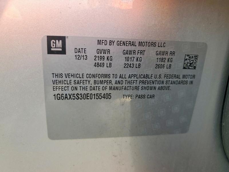 60385536 :رقم المزاد ، 1G6AX5S30E0155405 vin ، 2014 Cadillac Cts مزاد بيع