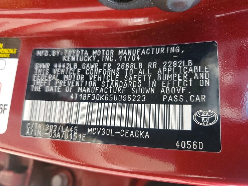 Продаж на аукціоні авто 2005 Toyota Camry, vin: 4T1BF30K65U096223, номер лоту: 60795056