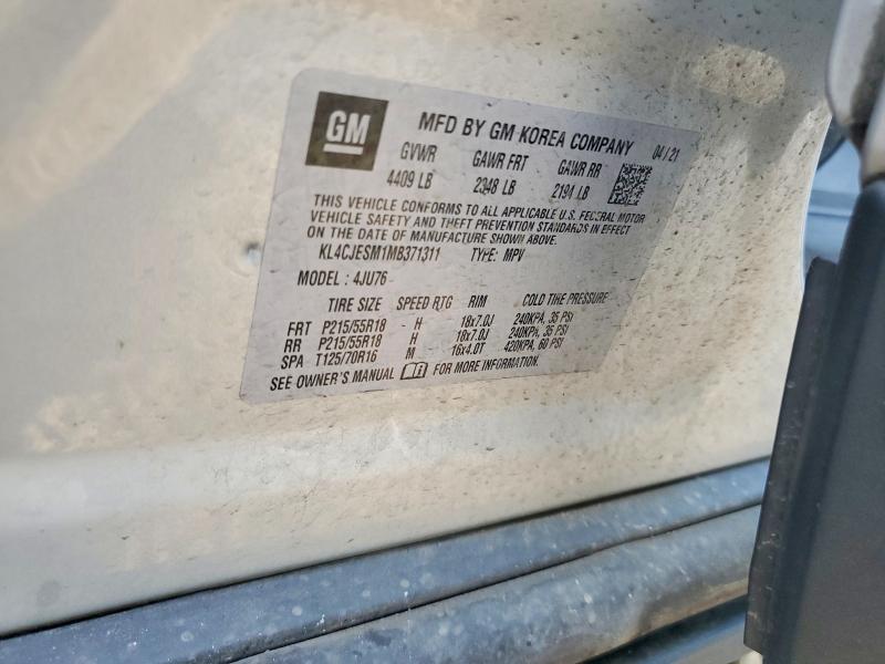 2021 Buick Encore მანქანა იყიდება აუქციონზე, vin: KL4CJESM1MB371311, აუქციონის ნომერი: 62606326