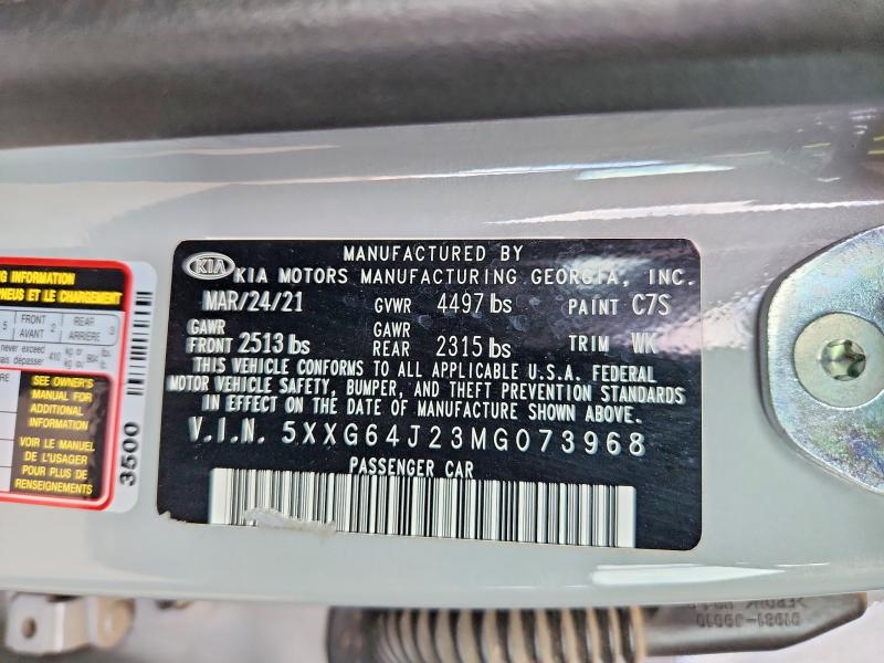 2021 Kia K5 მანქანა იყიდება აუქციონზე, vin: 5XXG64J23MG073968, აუქციონის ნომერი: 61106886