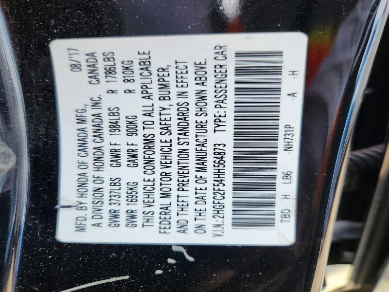 60161996 :رقم المزاد ، 2HGFC2F54HH564873 vin ، 2017 Honda Civic مزاد بيع