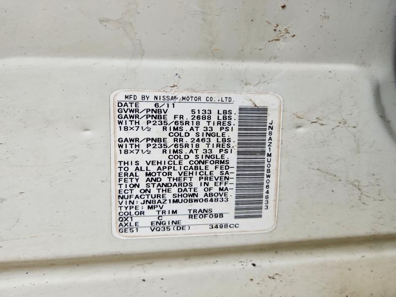 62218356 :رقم المزاد ، JN8AZ1MU0BW064833 vin ، 2011 Nissan Murano مزاد بيع