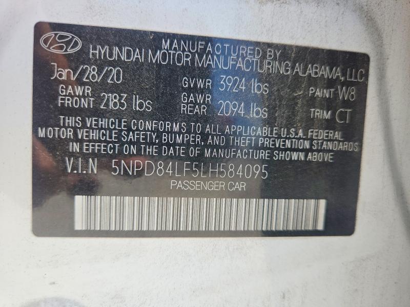 60064296 :رقم المزاد ، 5NPD84LF5LH584095 vin ، 2020 Hyundai Elantra مزاد بيع