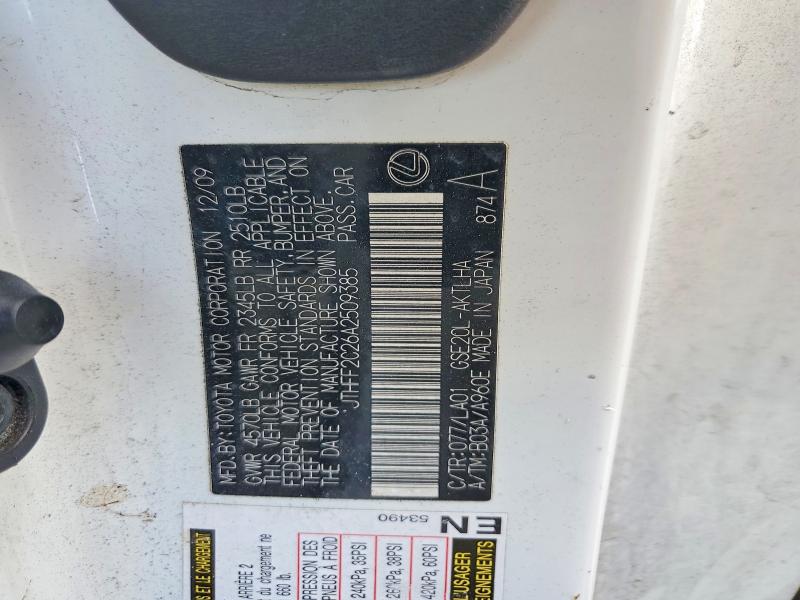 61860846 :رقم المزاد ، JTHFF2C26A2509385 vin ، 2010 Lexus Is 250c مزاد بيع