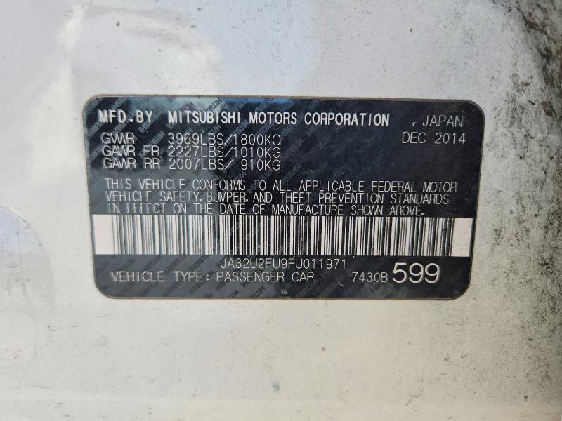 63043156 :رقم المزاد ، JA32U2FU9FU011971 vin ، 2015 Mitsubishi Lancer مزاد بيع