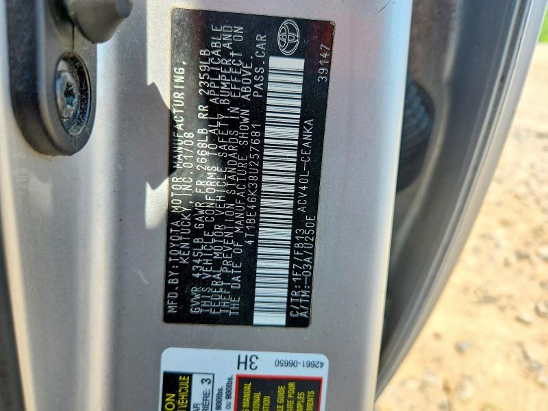 61681006 :رقم المزاد ، 4T1BE46K38U257681 vin ، 2008 Toyota Camry مزاد بيع