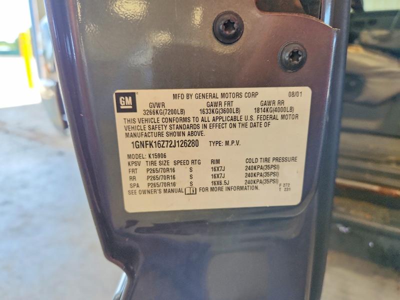 Auction sale of the 2002 Chevrolet Suburban, vin: 1GNFK16Z72J126280, lot number: 60400136