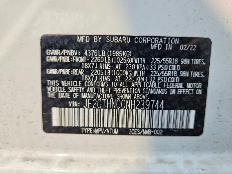 Aukcja sprzedaży 2022 Subaru Crosstrek, vin: JF2GTHNC0NH239744, numer aukcji: 62026596