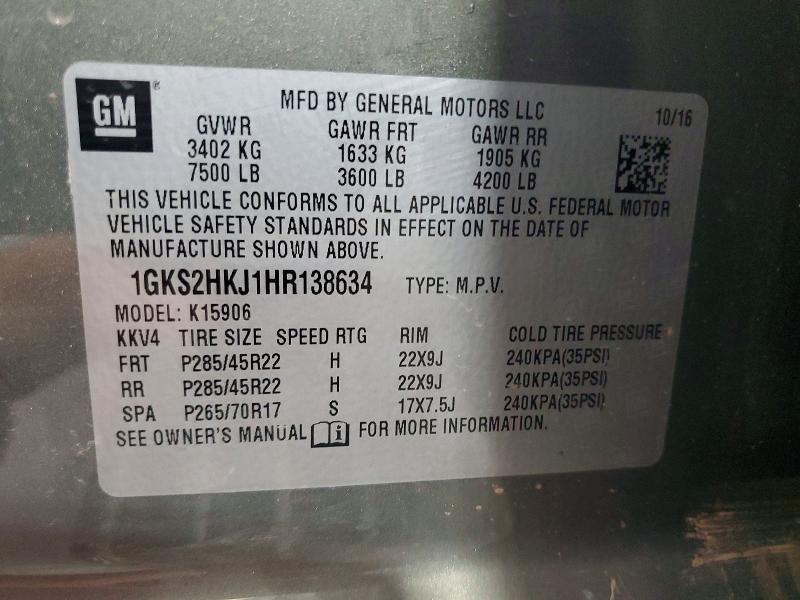 Aukcja sprzedaży 2017 Gmc Yukon Xl, vin: 1GKS2HKJ1HR138634, numer aukcji: 59847536