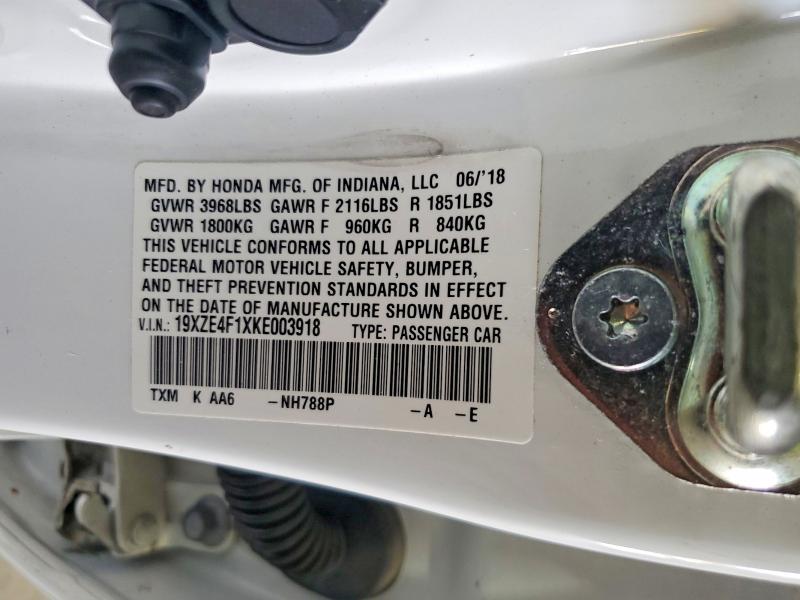2019 Honda Insight მანქანა იყიდება აუქციონზე, vin: 19XZE4F1XKE003918, აუქციონის ნომერი: 60845866