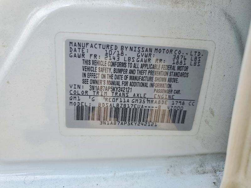 Aukcja sprzedaży 2019 Nissan Sentra, vin: 3N1AB7AP5KY242121, numer aukcji: 59984486