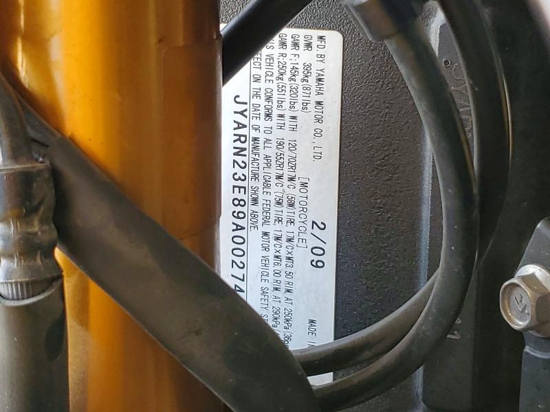 60087256 :رقم المزاد ، JYARN23E89A002741 vin ، 2009 Yamaha Yzfr1 مزاد بيع