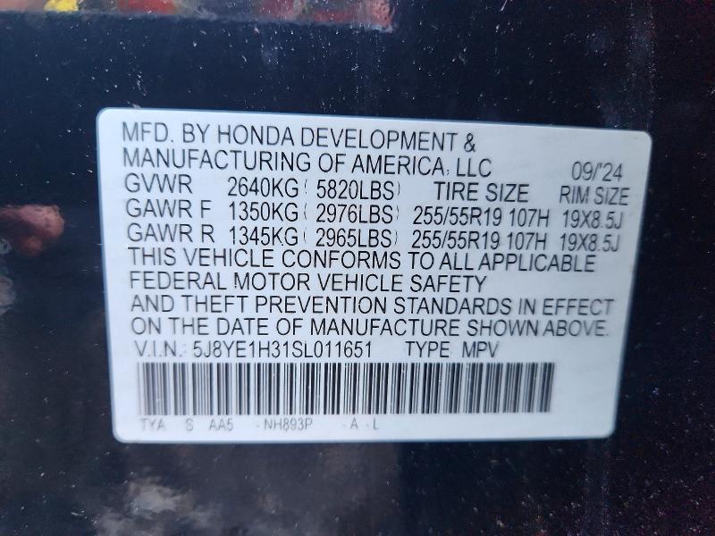 2025 Acura Mdx მანქანა იყიდება აუქციონზე, vin: 5J8YE1H31SL011651, აუქციონის ნომერი: 62909766