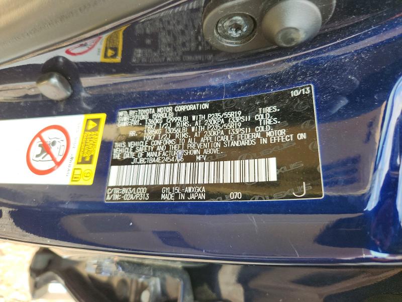 62536076 :رقم المزاد ، JTJBC1BA4E2454756 vin ، 2014 Lexus Rx مزاد بيع