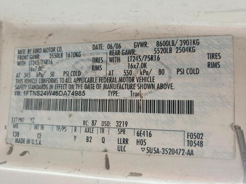 58644766 :رقم المزاد ، 1FTNS24W46DA74985 vin ، 2006 Ford E250 مزاد بيع