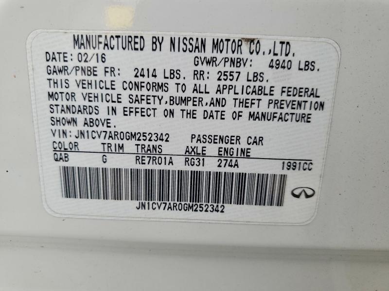 2016 Infiniti Q50 მანქანა იყიდება აუქციონზე, vin: JN1CV7AR0GM252342, აუქციონის ნომერი: 60512206
