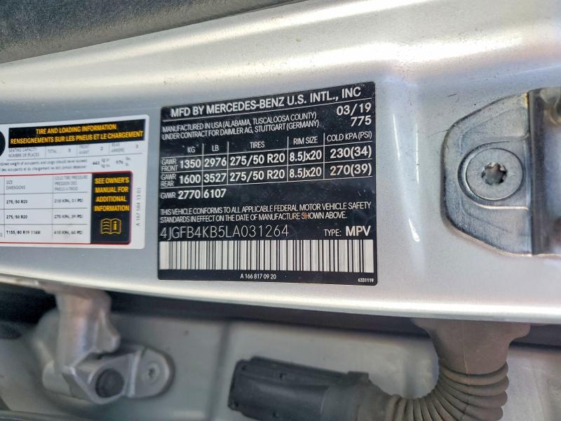 Aukcja sprzedaży 2020 Mercedes-benz Gle, vin: 4JGFB4KB5LA031264, numer aukcji: 63024156
