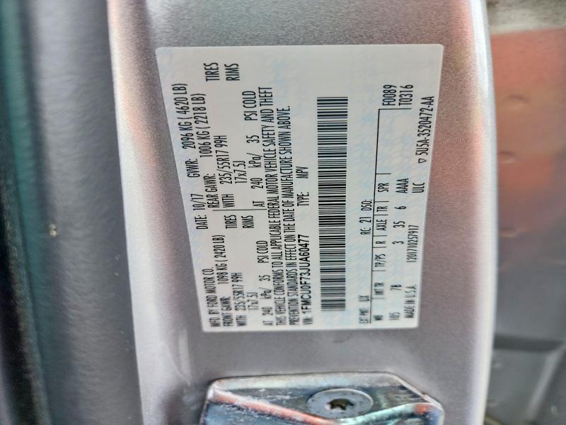 60737656 :رقم المزاد ، 1FMCU0F73JUA60477 vin ، 2018 Ford Escape مزاد بيع