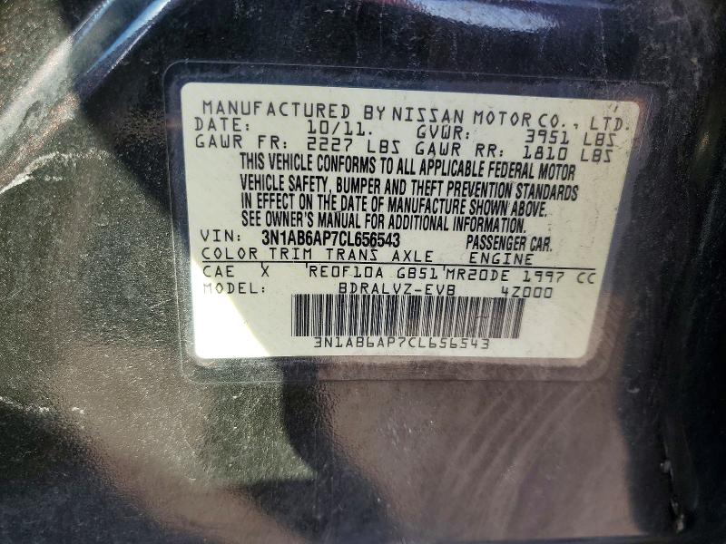 Продаж на аукціоні авто 2012 Nissan Sentra, vin: 3N1AB6AP7CL656543, номер лоту: 60975586