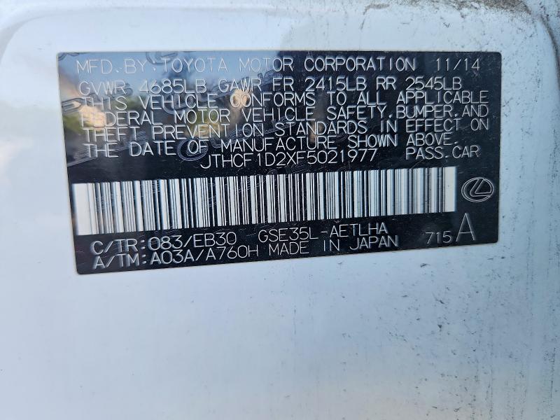 62309176 :رقم المزاد ، JTHCF1D2XF5021977 vin ، 2015 Lexus Is مزاد بيع