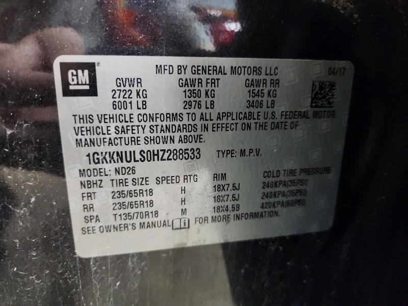 61108116 :رقم المزاد ، 1GKKNULS0HZ288533 vin ، 2017 Gmc Acadia مزاد بيع