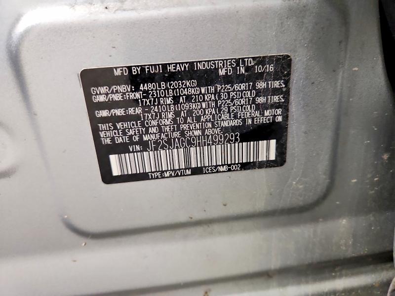 Продаж на аукціоні авто 2017 Subaru Forester, vin: JF2SJAGC9HH499293, номер лоту: 60551256