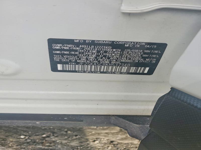 2019 Subaru Forester მანქანა იყიდება აუქციონზე, vin: JF2SKASC8KH537348, აუქციონის ნომერი: 62380766