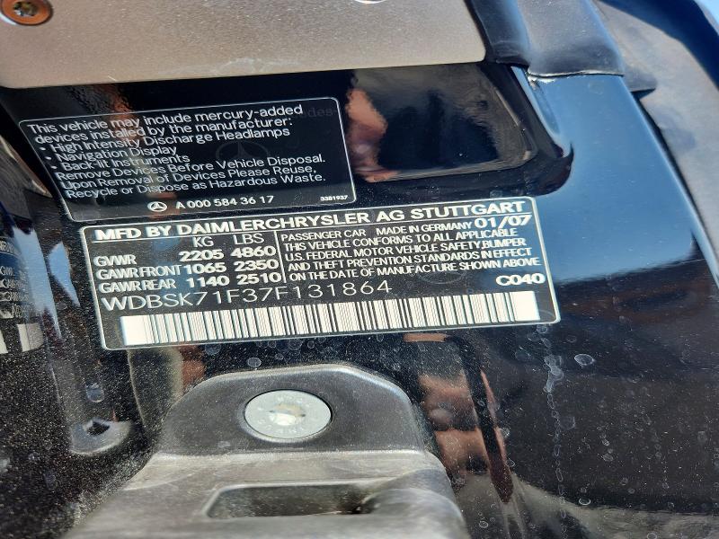 61897756 :رقم المزاد ، WDBSK71F37F131864 vin ، 2007 Mercedes-benz Sl مزاد بيع