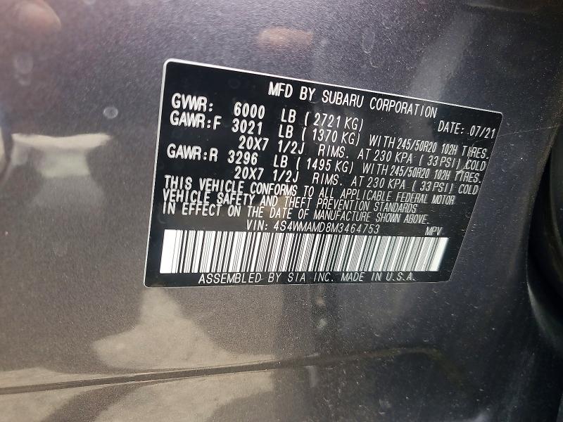 61535086 :رقم المزاد ، 4S4WMAMD8M3464753 vin ، 2021 Subaru Ascent مزاد بيع