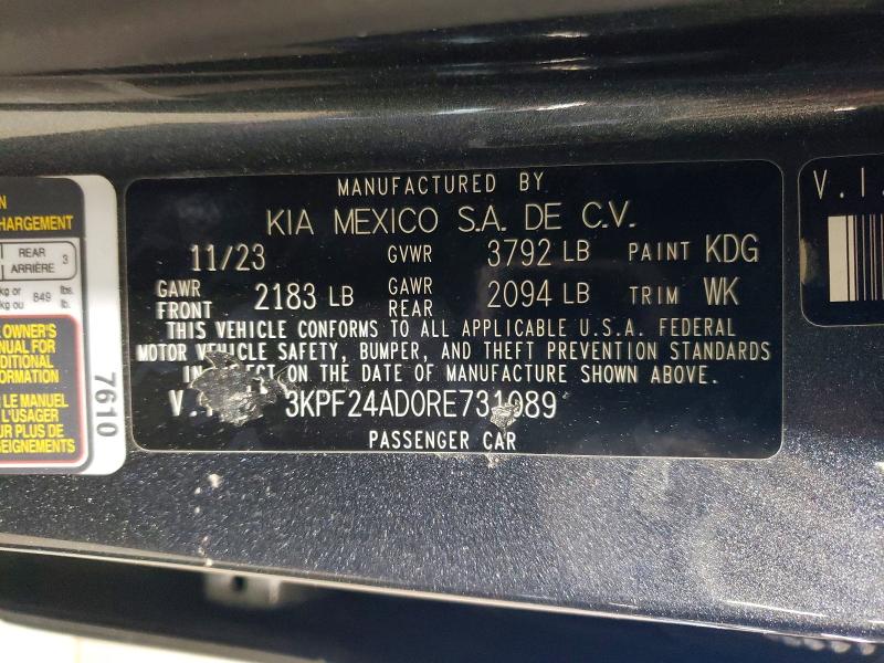 2024 Kia Forte მანქანა იყიდება აუქციონზე, vin: 3KPF24AD0RE731089, აუქციონის ნომერი: 61341996
