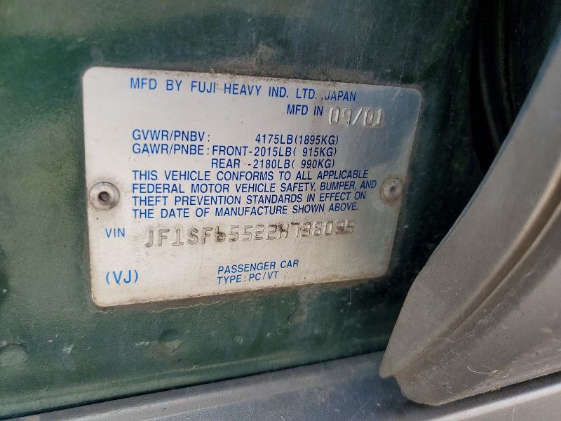 Aukcja sprzedaży 2002 Subaru Forester, vin: JF1SF65522H738035, numer aukcji: 59627376
