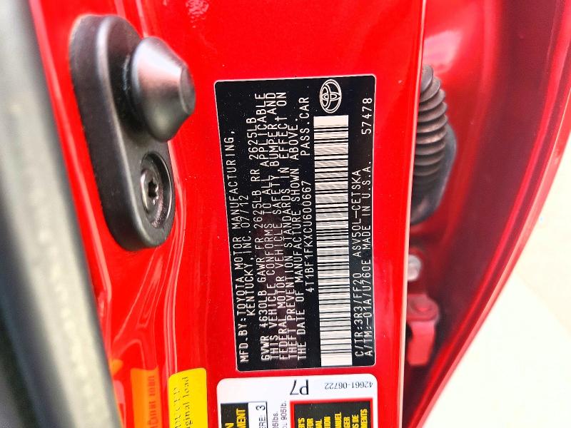 Продаж на аукціоні авто 2012 Toyota Camry, vin: 4T1BF1FKXCU600667, номер лоту: 61702396
