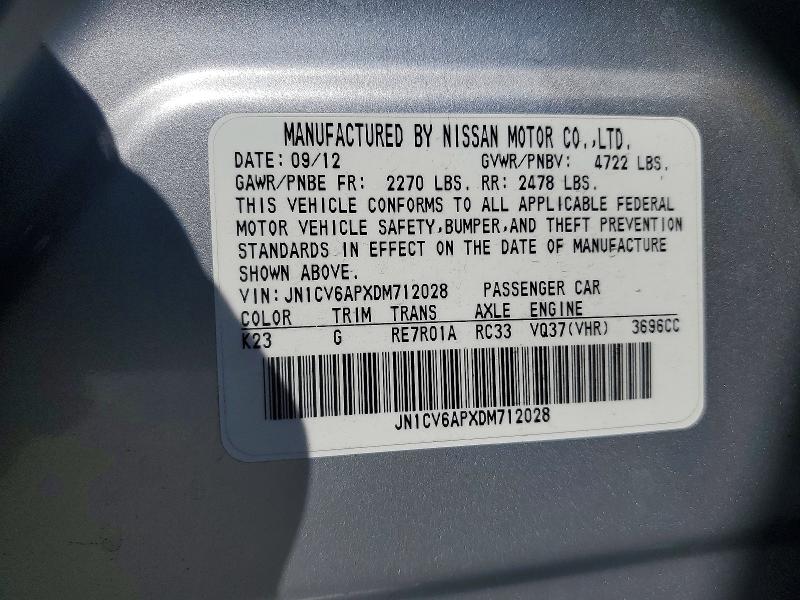 63252356 :رقم المزاد ، JN1CV6APXDM712028 vin ، 2013 Infiniti G37 Sedan مزاد بيع