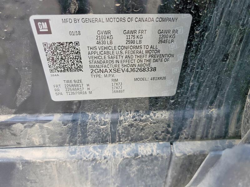 Продажа на аукционе авто 2018 Chevrolet Equinox, vin: 2GNAXSEV4J6268338, номер лота: 60620166