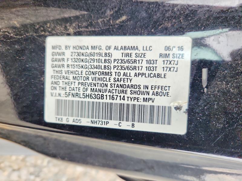 2016 Honda Odyssey მანქანა იყიდება აუქციონზე, vin: 5FNRL5H63GB116714, აუქციონის ნომერი: 61840626