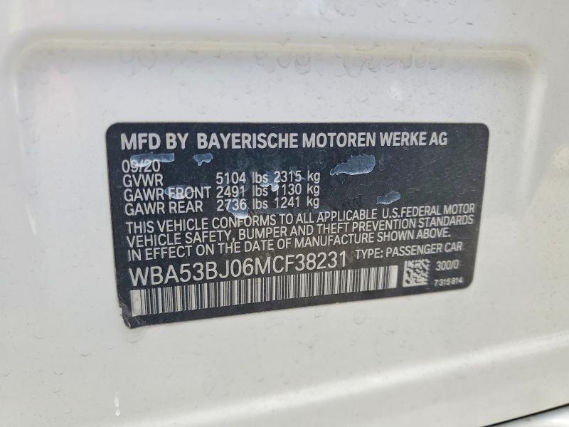 Продажа на аукционе авто 2021 Bmw 540, vin: WBA53BJ06MCF38231, номер лота: 61972566